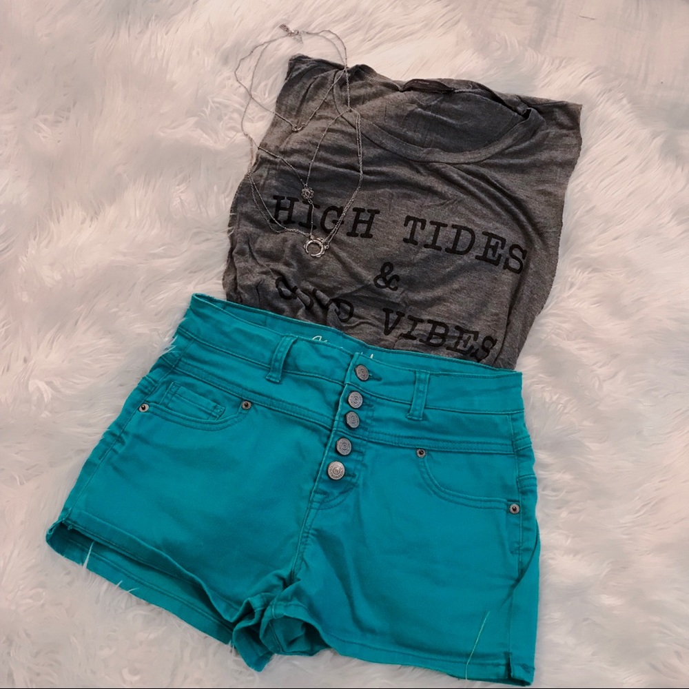 Teal High Waisted Shorts